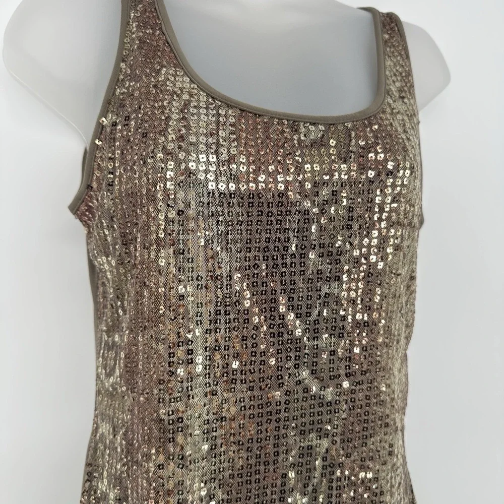 Joseph‎ Ribkoff Y2K Taupe Animal Print Sequined Mini Dress Tunic Tank size 4